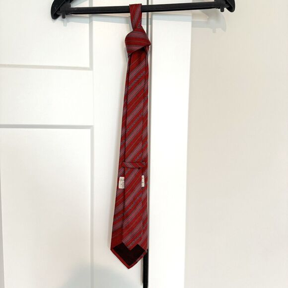GUCCU Silk Linen Red Blue Stripe Horsebit Men's Tie Necktie Vintage GG Logo - Picture 4 of 6